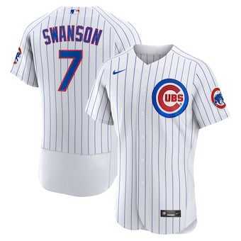 Mens Chicago Cubs #7 Dansby Swanson White Home Stitched MLB Flex Base Nike Jersey Dzhi